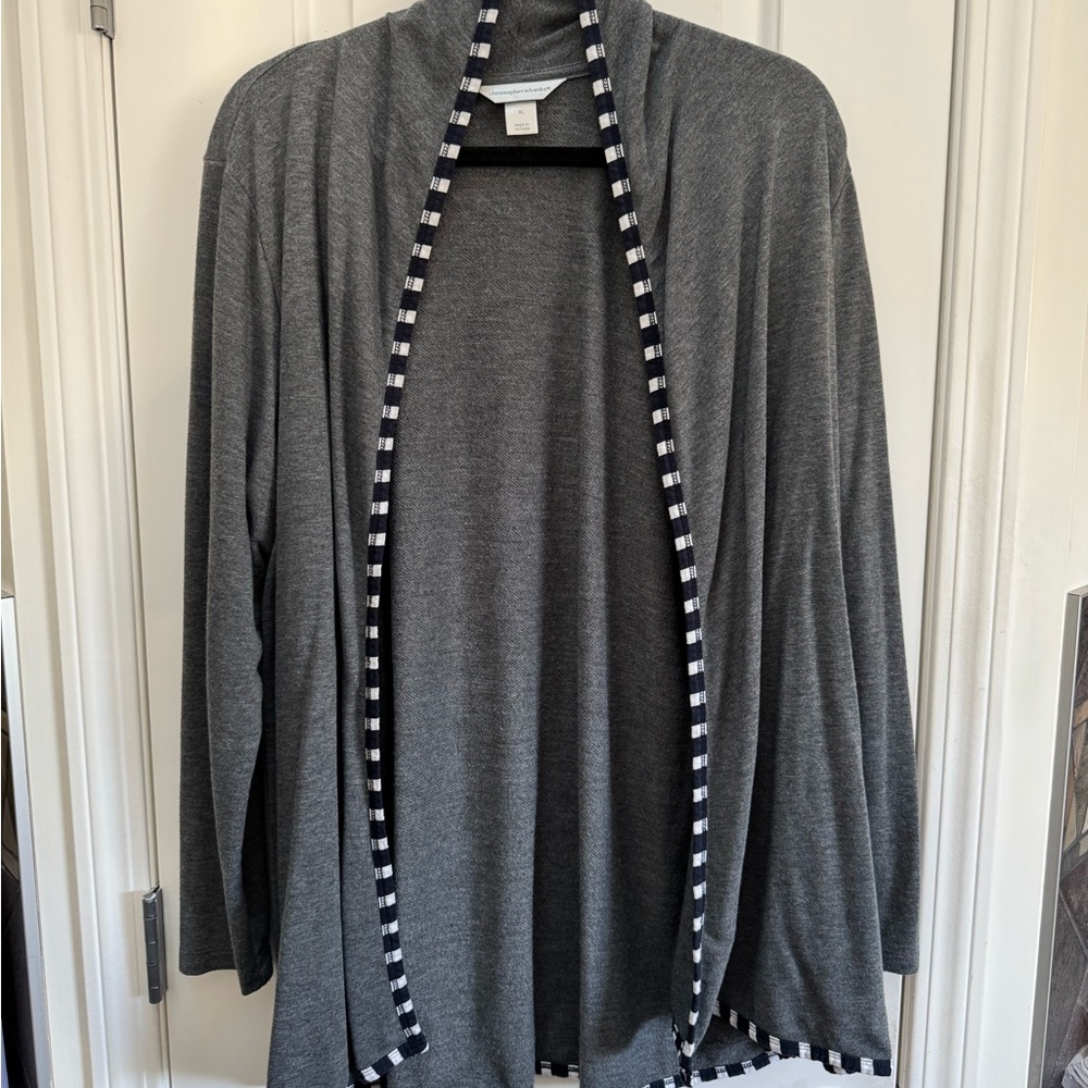 Christopher & Banks Charcoal Cardigan with Checkered Trim